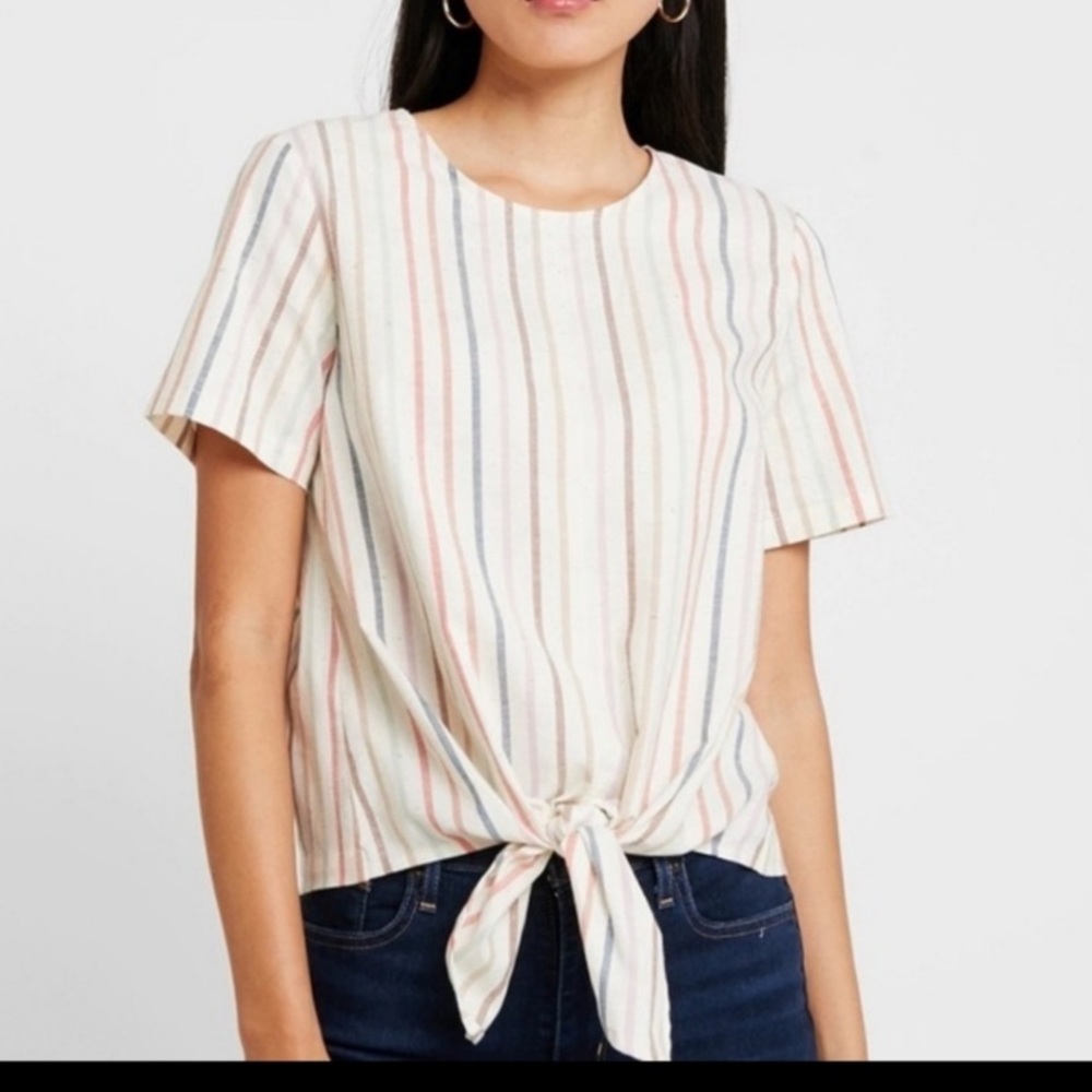 MADEWELL Rainbow Stripe Button-Back Tie Tee